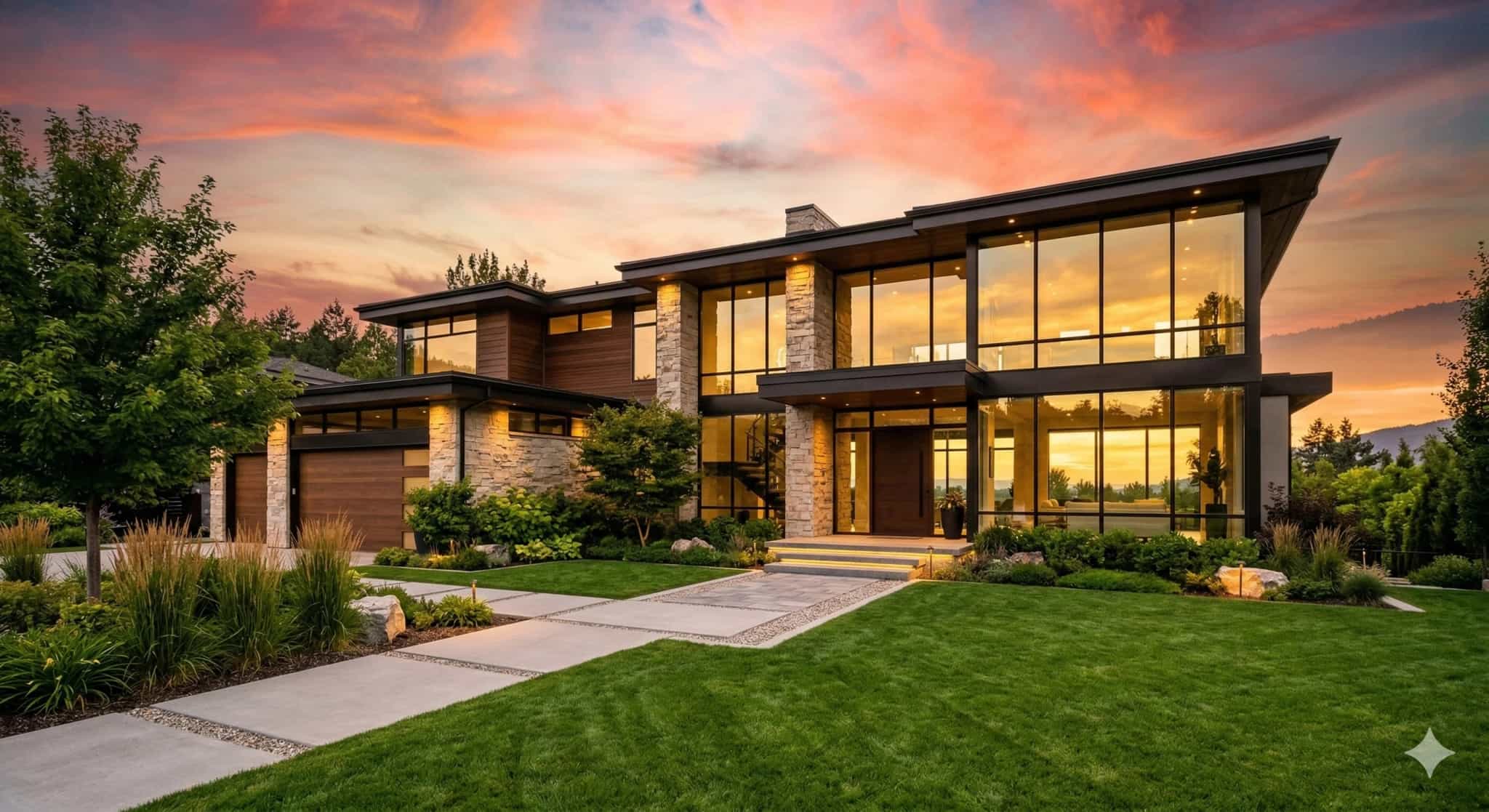 Modern home exterior with sparkling clean windows